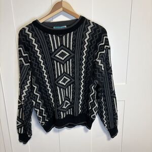 VTG Botany 500 Sweater Mens Medium Geometric Knit Crew Neck Pullover Grandpa Dad